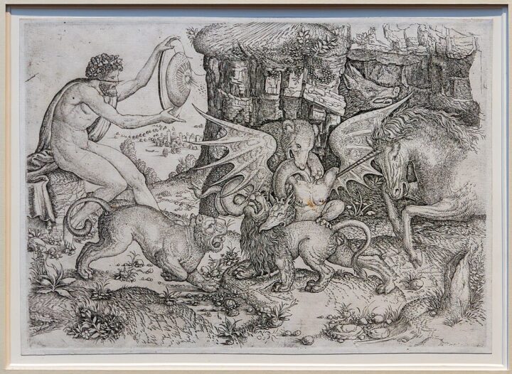 Kupferstich mit Einhorn