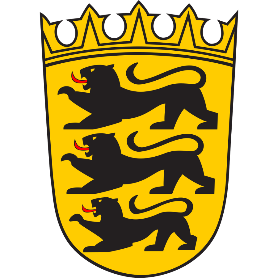 Wappen von Baden-Württemberg. Goldener Grund, mit Krone und drei Löwen.