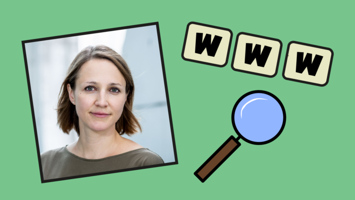 Portait von dpa-Faktencheckerin Teresa Dapp mit www-Grafik