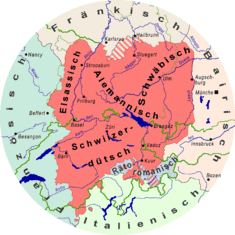 Eine Karte zeigt die Regiolekte der alemannischen Wikipedia