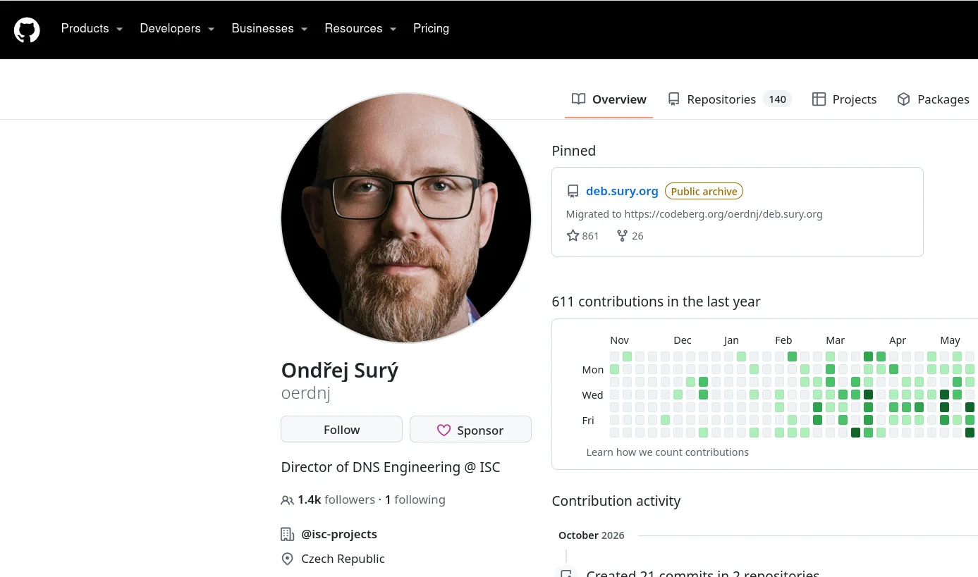 Screenshot vom GitHub Profil von