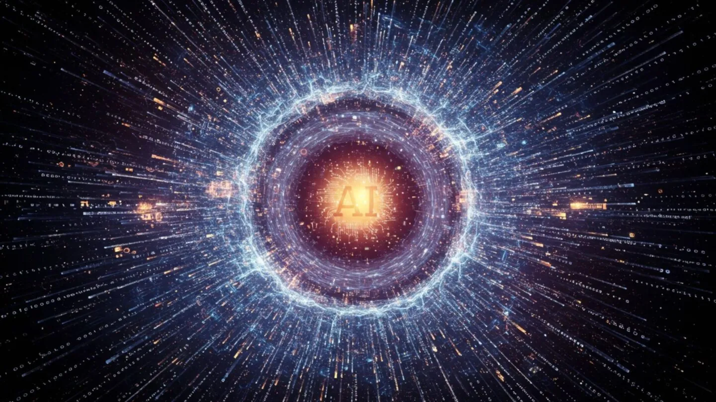 Schriftzug 'AI' in der Mitte einer Explosion