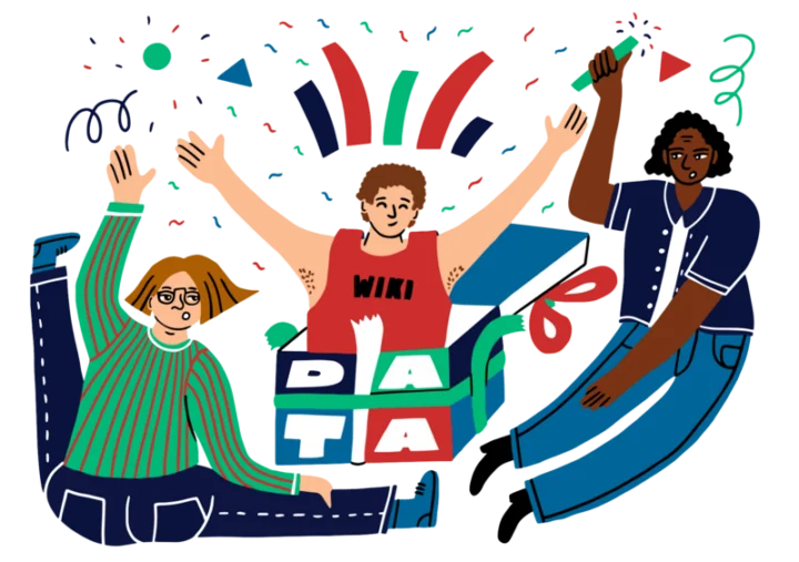 Illustration for Wikidata's birthday. Designed by Jasmina El Bouamraoui and released under CC BY SA 4.0. for Wikimedia Deutschland. Lea Lacroix (WMDE)