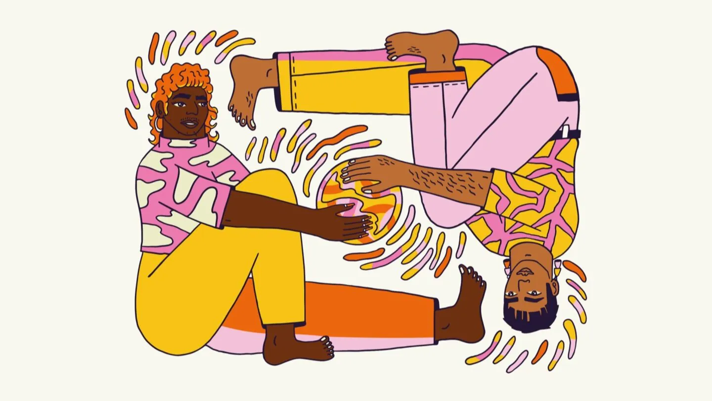 Illustration: Zwei Personen halten einen Ball